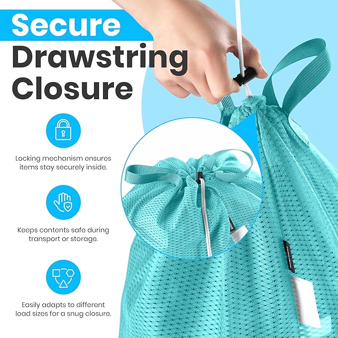 Large Mesh Laundry Bags - 2-Pack Heavy Duty with Handles & Drawstring - Machine Washable Net Laundry Sacks for College Dorm, Camp, Travel, Bedding & Clothes Storage (Teal)