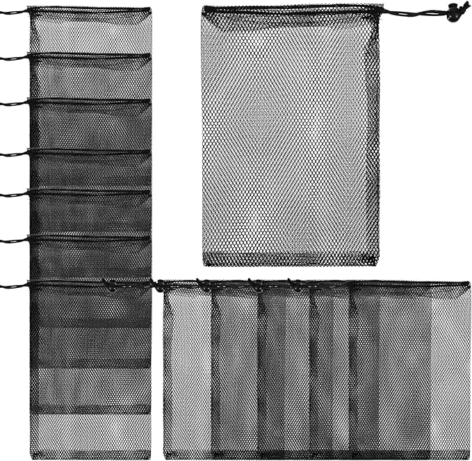 Grevosea 12Pcs Drawstring Mesh Bag, 8X12 Inch Nylon Mesh Drawstring Bags Delicates Laundry Bags for Washing Machine Small Gym Bag for Basketball Volleyball Football Golf Stuff Balls