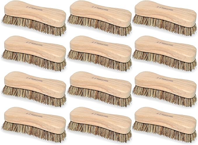 All-Natural Wooden Scrub Brush | Wooden Handle | Palmyra Bristle Brush for Cleaning | Eco Friendly Cleaning Products | Pack of 12