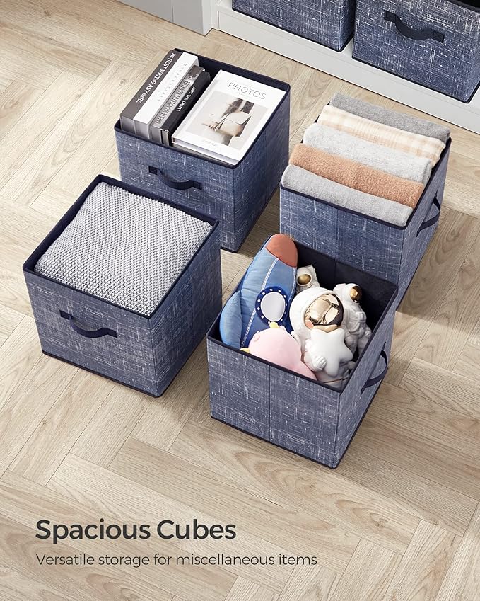 SONGMICS Storage Cubes, 11.8-Inch Non-Woven Fabric Bins with Double Handles, Set of 6, Closet Organizers for Shelves, Foldable, for Clothes, Misty Blue UROB030I01