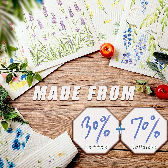 Swedish Kitchen Dish Towels Wildflowers Reusable Sponge Cleaning Cloths Absorbent Quick Drying Washable Cleaning Wipes No Odor Hand Towel (6)