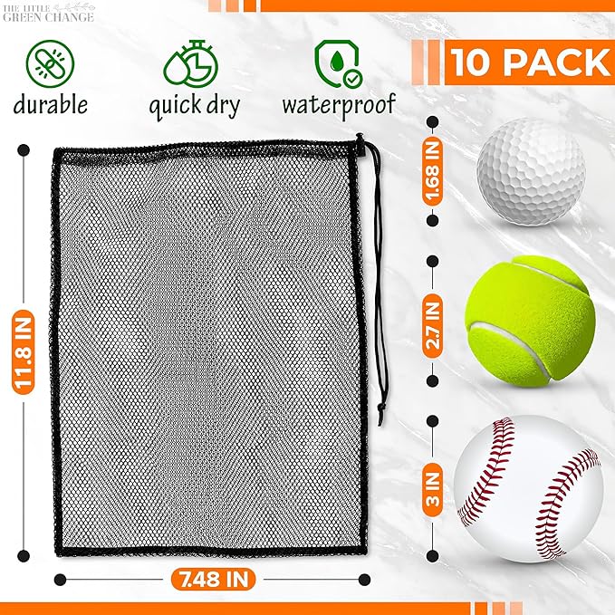 10 PCs Small Net Bag – 11.8x7.48" Nylon Mesh Bags With Drawstring – Lightweight, Breathable, Reusable Storage for Travel, Gym, Swimwear, Laundry, Sports, Beach Gear, Camping & Daily Organization