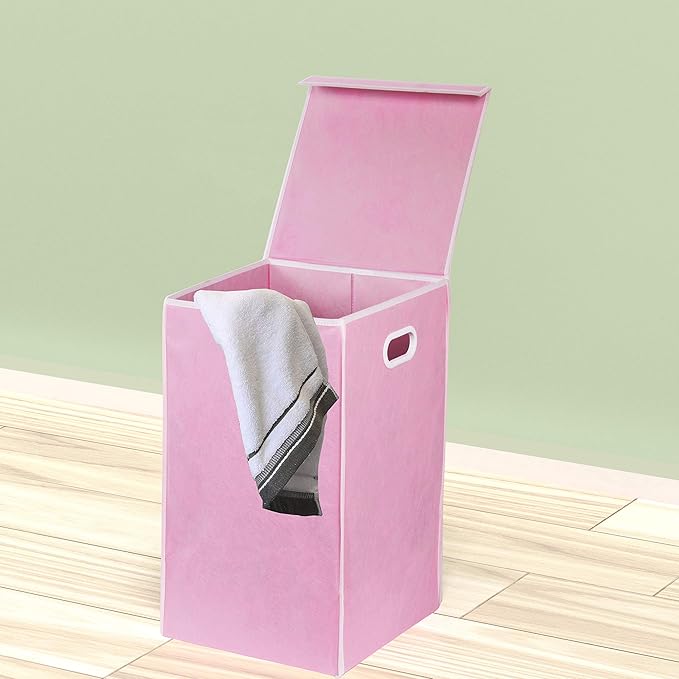 Simple Houseware Foldable Laundry Hamper Basket with Lid, Pink