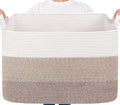 Goodpick 105L Woven Blanket Basket 25" x 16" x 16" Cotton Rope Storage Bins for Dirty Clothes, Extra Large Gift Basket for Living Room Home Decor, Toy Storage Baskets for Kids, Gradient Brown