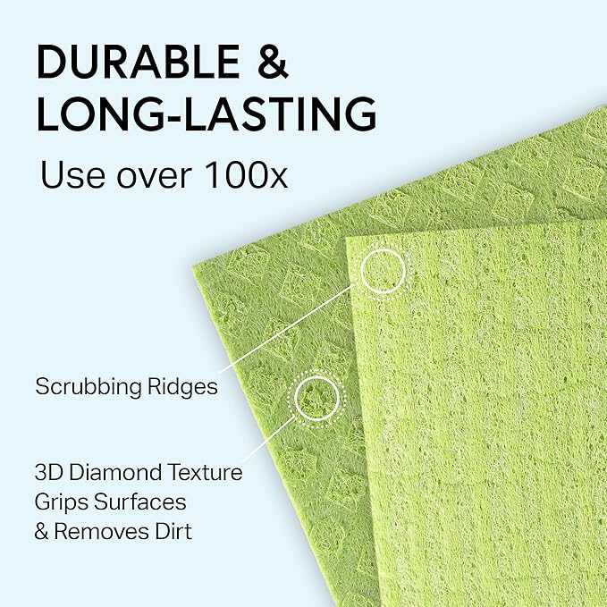 Swedish Wholesale Dishcloths Reusable 8" x 7" Sponge Cloths, Bulk 10 Pack of High Absorbent Cellulose Dish & Kitchen Cleaning Hand Towels, Wring to Dry & Machine Wash, Odor Resistant, Blue