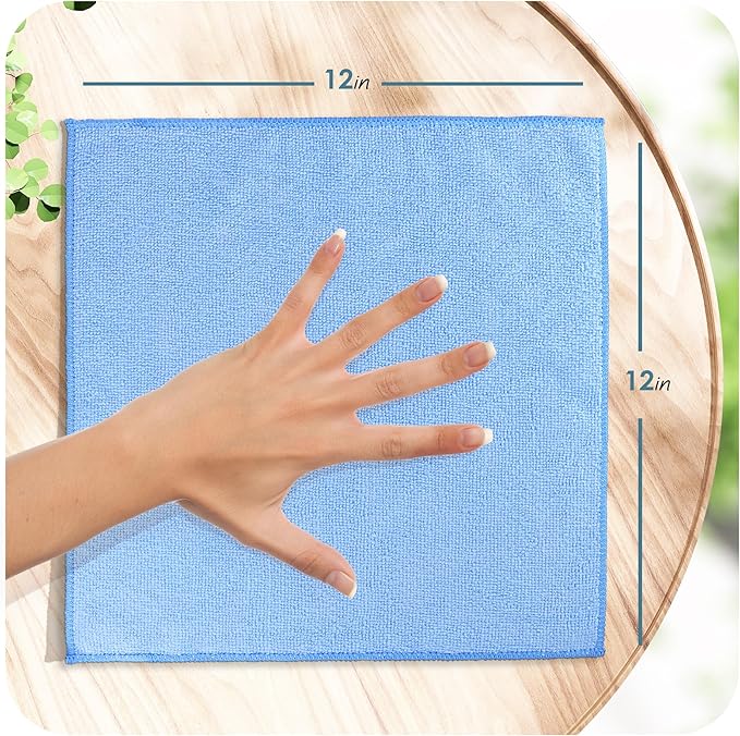 Hearth & Harbor Microfiber Cleaning Cloth, Towels for Cars 144 Pack Washcloths, Blue Rags, Reusable Towel, Cloth Rags Cleaning, Lint Free 12''x12''