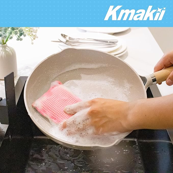 KMAKII Bamboo Kitchen Sponges Dish Sponge Super Absorbent Natural Dish Sponges, Red, Pack of 6