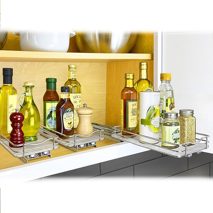 LYNK PROFESSIONAL® Pull Out Spice Rack Organizer for Inside Kitchen Cabinets - 6-3/8 inch Wide - Slide Out Drawer – Chrome Sliding Spice Organization for cabinet - Spice Racks - 1 Tier