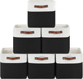 6-Pack Foldable Fabric Storage Cubes 11x11 Inch, Sturdy Cube Organizer Bins with Leather Handles, Storage Baskets for Closet Shelves and Home Organization(White/Black)