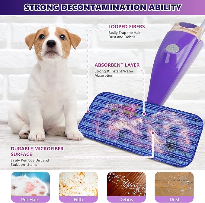 Reusable Mop Pads Compatible with Swiffer Wet Jet, Wet Jet Pads Refills for Swiffer Mop, Microfiber Replacement Pads for Hardwood Floor Cleaning, Dry Wet Mopping Cloths for 12" Wet Jet Refill, 4 Pack