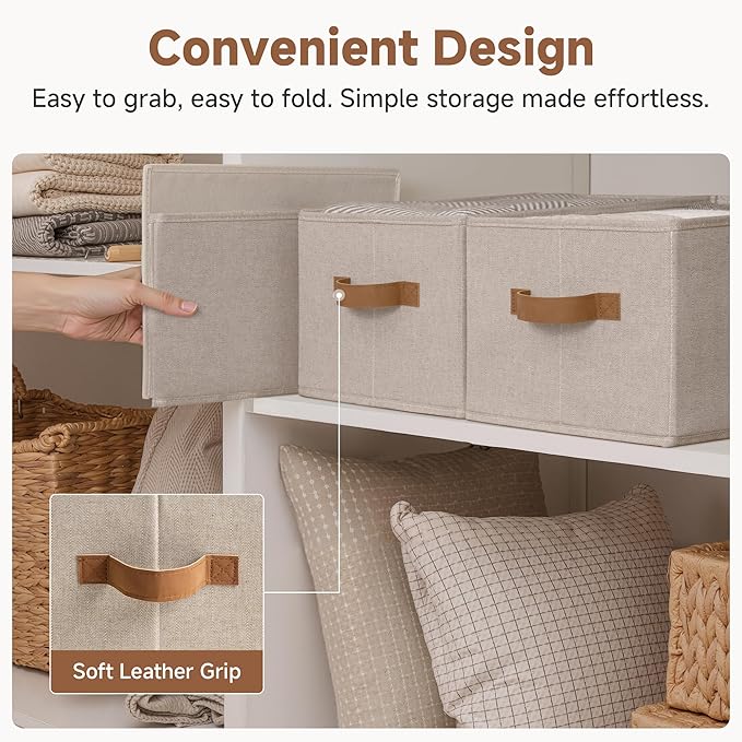 StorageWorks Foldable Storage Bins, Closet Organizer Bins for Clothes, Linen Closet Organizers and Storage, Shelf Baskets for Organization, Brown & Beige, 3-Pack, Large