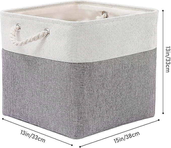 13×15×13 Inch Storage Cubes,6 Pack Cube Storage Bins for Shelves,Fabric Collapsible Storage Bins with Handles, Foldable Storage Basket for Organizing Clothes,Books (White&Gray,13"x15"x13")