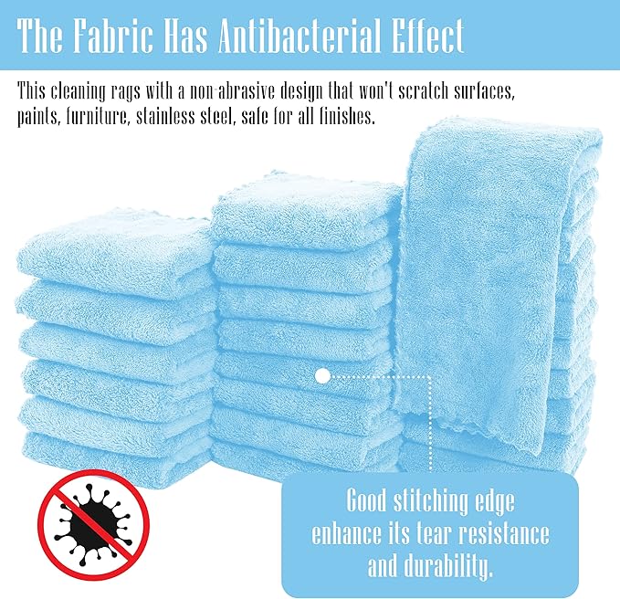 Sunny zzzZZ 24 Pack Kitchen Dishcloths - Does Not Shed Fluff - Reusable Dish Towels, Dish Cloths, Super Absorbent Coral Fleece Cleaning Cloths, Fast Drying, 10 x 20 Inch (Aquamarine)