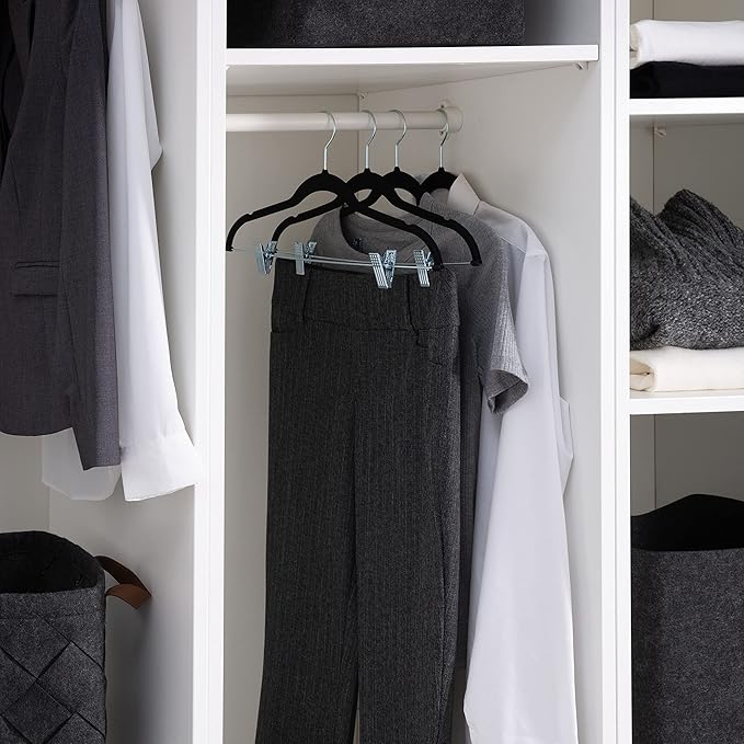 Laura Ashley 12 Pack Velvet Hangers with Clips | Durable | Plush Velvet | Slim | Closet Organization | Black | 12pack | Suit | Pants | Blouse | Closet Organization