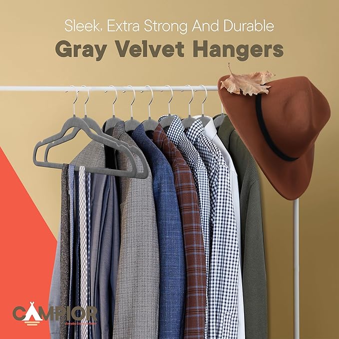 Gray Velvet Hangers 30 Pack – 360° Swivel Hook, Non-Slip and Space Saving Hangers, Heavy-Duty 11 lbs Weight Capacity - Smooth Velvet Finish for Crease-Free Clothes and Effortless Closet Organization