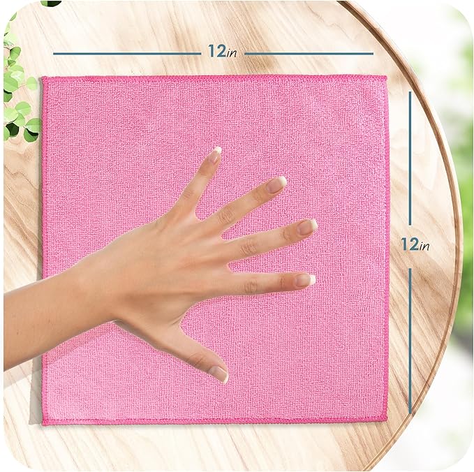 Hearth & Harbor Microfiber Cleaning Cloth Microfiber Towels for Cars 24 Pack Washcloths Pink Cleaning Rags Reusable Microfiber Towel Microfiber Cloth Rags Lint Free Cloth 12Inchesx12Inches