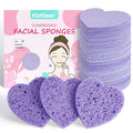 60-Count Kickleen Compressed Cellulose Heart Shape Facial Sponges | Natural Cosmetic Spa Sponges for Facial Cleansing | Exfoliating | Makeup Mask Removal | Reusable | Skin Massage (Purple)