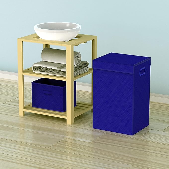 Simple Houseware Foldable Laundry Hamper Basket with Lid, Dark Blue