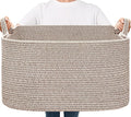 Goodpick Large Woven Storage Basket, 21.6" x 14.9" x 11.8" Blanket Basket for Living Room, Bedroom, Rectangle Rope Storage Organizer for Clothes, Toys, Brown
