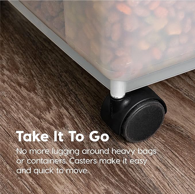 IRIS USA Airtight Dog Food Storage Container, WeatherPro, Up to 25 lbs, Removable Wheels, for Dog Cat Bird and Other Pet Food Storage Bin, Keep Fresh, Translucent Body, Made in USA, Clear/Gray