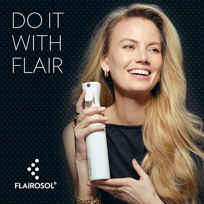 FLAIROSOL - The Original, Spray Bottle for Hair, Continuous Ultra Fine Water Mist Sprayer for Hairstyling, Barbers, Salons, Cleaning, Plants, 10.1oz/300ml (White Bottle-Coral Print)