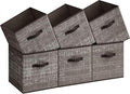 SONGMICS Storage Cubes, 13-Inch Non-Woven Fabric Bins with Double Handles, Set of 6, Closet Organizers for Shelves, Foldable, for Clothes, Walnut Color UROB033K02