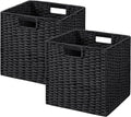 UBBCARE 2 Pack Wicker Basket, 11L×11H×10.5W inch Woven Paper Rope Storage Baskets for shelves, Foldable Cube Storage bin with Handle, Storage Basket for Organizing (Black, Cube-2pack 11")