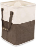 BIRDROCK HOME Square Cloth Laundry Hamper with Handles - Dirty Clothes Sorter - Easy Storage - Foldable - Brown and White Canvas
