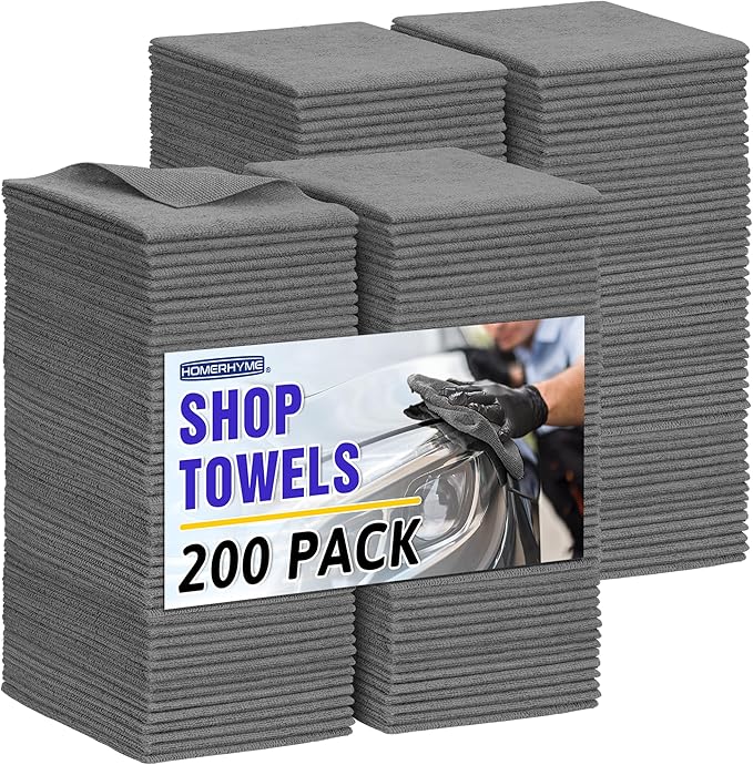 HOMERHYME Microfiber Cleaning Cloth, 200 Pack Grey Cleaning Rags Microfiber Towel Bulk Absorbent Lint-Free Wash Cloths, All-Purpose Towels for Cars, Shop, Automotive, Garage, Home & Kitchen