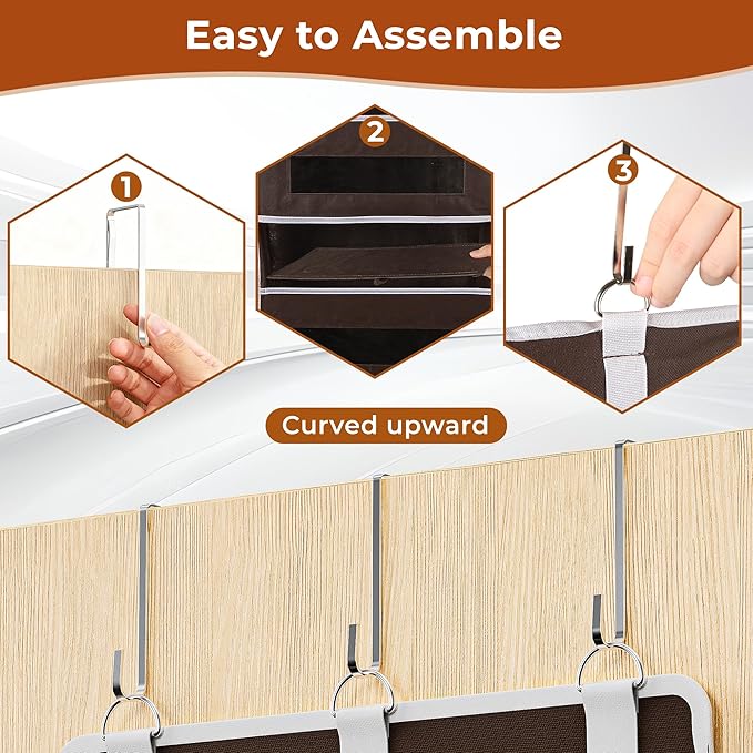 2 Packs 5-Tier Over the Door Storage Organizer with 10 Side Mesh Pockets, 48 lbs Load Capacity, 3 Hooks Design, Hanging Organizer with Clear Windows for Bathroom, Bedroom, Nursery, Kitchen-Brown