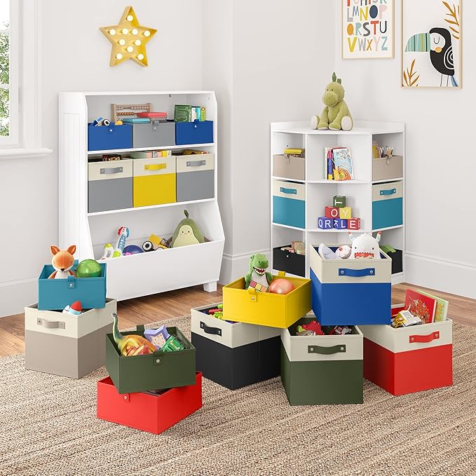 RiverRidge Kids storage bins - 10.5 Cube Storage Organizer with Handles - Turquoise Two-Tone closet organizers and storage for Toys, Shoes & More – Fits RiverRidge Cabinets