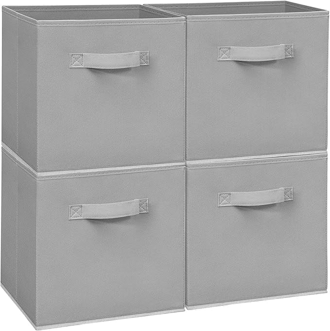 Easi Storage Cubes, 11 Inch Storage Bins, Set of 4, Foldable Fabric Cube Storage Organizer With Handles, Closet Cube Storage Bins, Collapsible Cubby Storage Organizer for Shelves,Offices, Gray