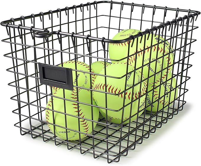 Spectrum Small Wire Basket with Label Plate Industrial Gray Square Wire Storage Basket for Kitchen Bathroom Laundry Pantry Closet Toy Under Sink Organization, Small Wire Basket Organizer for Storage