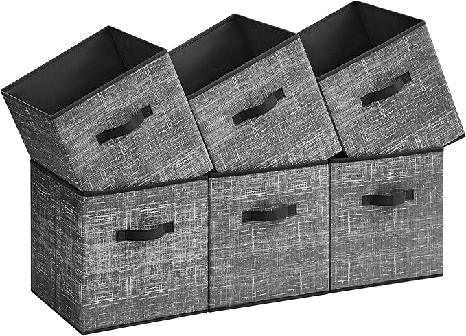 SONGMICS Storage Cubes, 13-Inch Non-Woven Fabric Bins with Double Handles, Set of 6, Closet Organizers for Shelves, Foldable, for Clothes, Classic Black UROB033B01