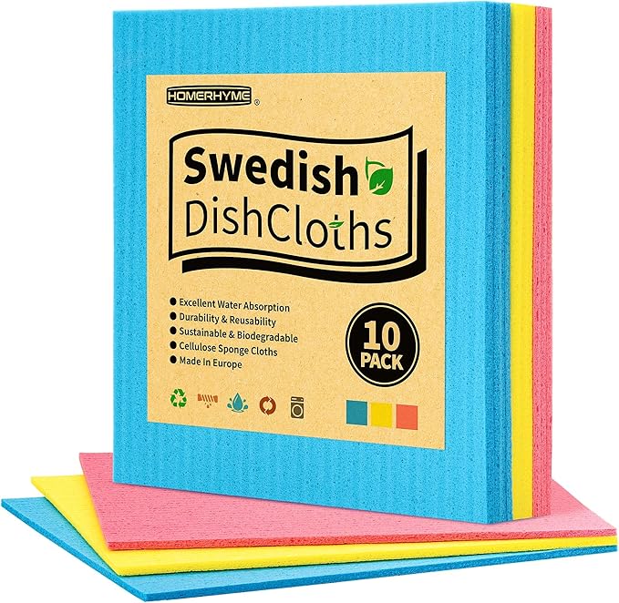 HOMERHYME Swedish Dishcloths for Kitchen 10 Pack, Multicolor Dish Cloth, Absorbent Dish Towels for Kitchen, Multipurpose Cellulose Sponge Cloths, Reusable Paper Towels for Home & Kitchen