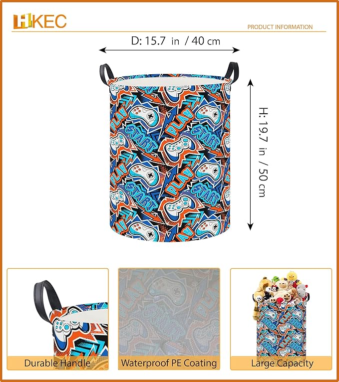 19.7" Laundry Basket,Dirty Clothes Hamper,Waterproof Storage Bin,Room Decor,Gift Baskets,Nursery Hamper(Game)
