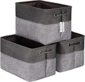 Sea Team 3-Pack Large Storage Basket Set, Trunk Organizer, Clothes Toys Bin, 15 x 10 x 10 Inches, Big Rectangular Canvas Fabric Collapsible Shelf Box with Handles for Kids Room (Grey/Black)