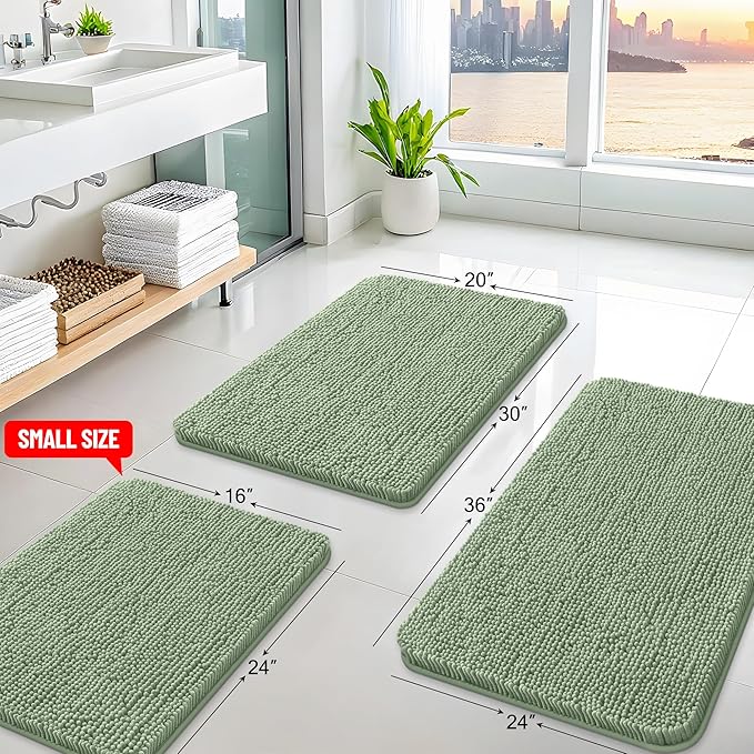 Arotive Bathroom Rugs 47x24, Extra Soft Absorbent Shaggy Chenille Bath Rugs, Machine Washable Rubber Backing Non-Slip Bath Mats for Bathroom Floor Tub and Shower, Home Decor Accessories, Sage Green