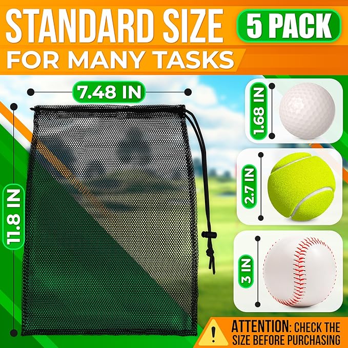 Small Mesh Bags Drawstring Black 5Pcs 11,8x7,48'' – Strong, Lightweight, Breathable Mesh Bag with Lock, Quick-Dry and Tear-Resistant – Easy to Tighten and Adjust for Travel, Swimming & Ball Storage