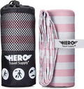 Hero Microfiber Large Beach Towel Compact for Travel (Pink Stripe, 40" x 72")