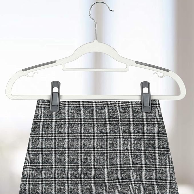 Tinfol 40pc Grey Plastic Hanger Clips - Strong Pinch Grip Clips for Use with Slim-line Clothes Velvet Hangers, Multi-Purpose Finger Clips for Home