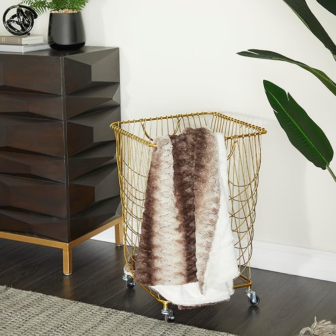 Deco 79 Metal Square Storage Cart with Wheels and Handles, 16" x 17" x 24", Gold
