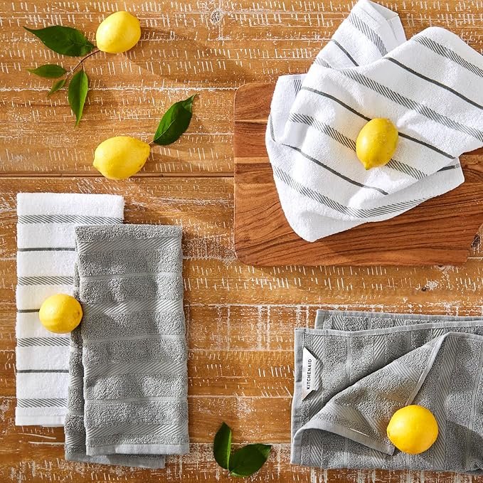 KitchenAid Albany Kitchen Towel Set,Grey/White,16"x26",4 Count (Pack of 2)