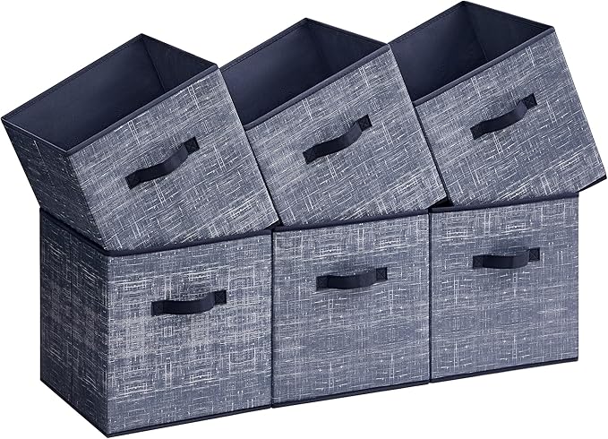 SONGMICS Storage Cubes, 13-Inch Non-Woven Fabric Bins with Double Handles, Set of 6, Closet Organizers for Shelves, Foldable, for Clothes, Misty Blue UROB033I01