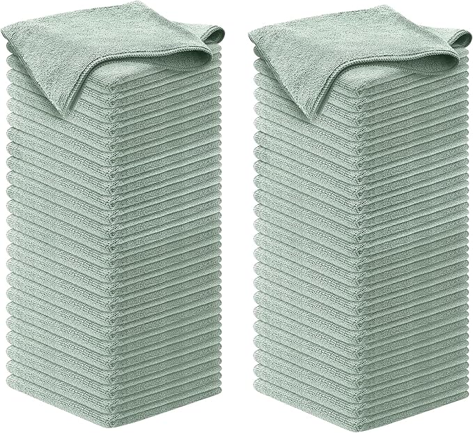 USANOOKS Microfiber Cleaning Cloth - Sea Green - 100Pcs (12.5x12.5 inch) High Performance - 1200 Washes, Ultra Absorbent Car Towel Traps Grime & Liquid for Streak-Free Mirror Shine - car Washing cloth