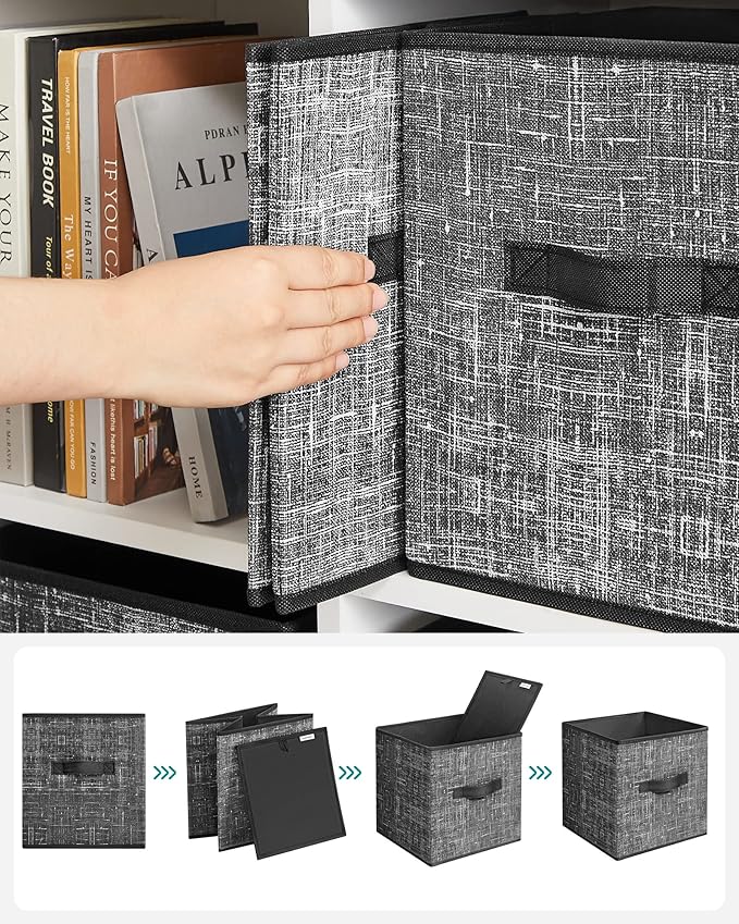 SONGMICS Storage Cubes, 11-Inch Non-Woven Fabric Bins with Double Handles, Set of 6, Closet Organizers for Shelves, Foldable, for Clothes, Classic Black UROB026B01