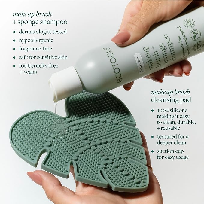 EcoTools Makeup Brush Cleansing Pad + Deep Clean Shampoo Bundle, Brush Cleaner Mat & Makeup Brush Cleanser For Deep Cleaning Tools, Clean Formula, Cruelty-Free, & Vegan, 2 Piece Set