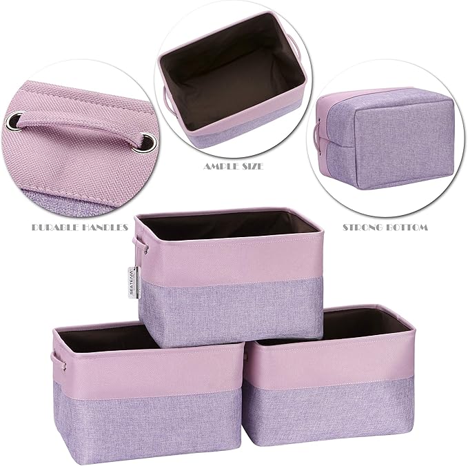 Sea Team 3-Pack Large Storage Basket Set, Trunk Organizer, Clothes Toys Bin, 15 x 10 x 10 Inches, Big Rectangular Canvas Fabric Collapsible Shelf Box with Handles for Kids Room (Lavender/Orchid)
