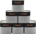 6-Pack Foldable Fabric Storage Cubes 11x11 Inch, Sturdy Cube Organizer Bins with Leather Handles, Storage Baskets for Closet Shelves and Home Organization(Black/Gray)
