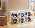 6 Pack Shoe Organizer for Closet, Shoe Storage Container with Lids, Shoe Box Clear Plastic Stackable, Thick Hard Polypropylene, Drop Front Door, US Size 13